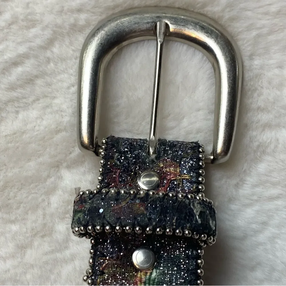 Floral Tapestry Glitzy Bonded Leather Belt Size Large